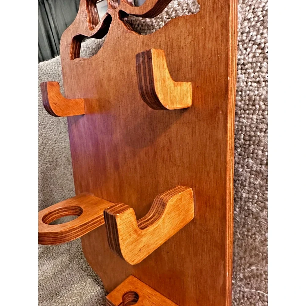 Brown Wood Wall Shelf/Rack with Bow Cutout/Spoon Display/Votive Holder/Hooks
